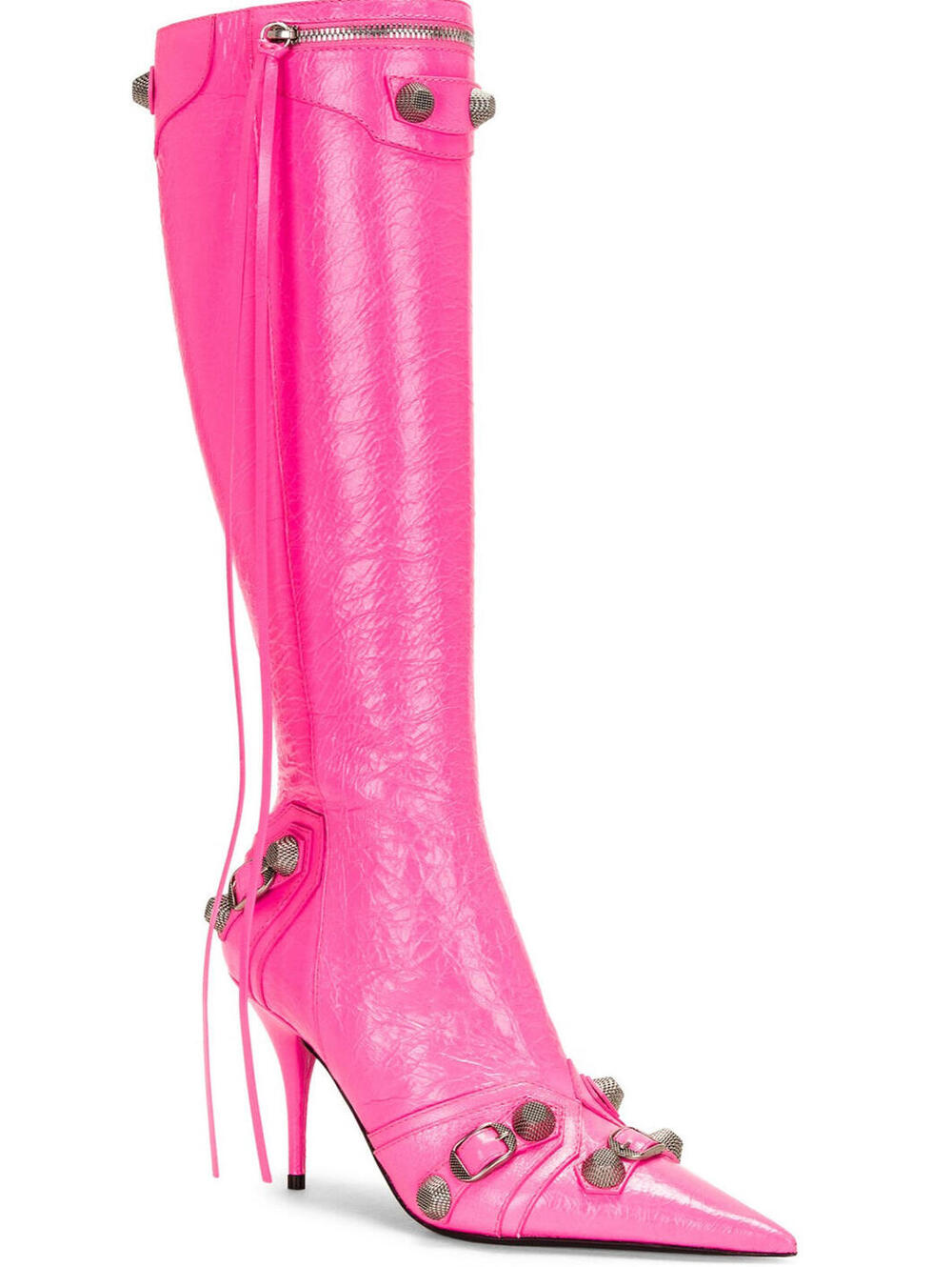 NIB $2,600 Balenciaga Cagole Leather Designer Boot Neon Pink Arena 39.5 694395 - Picture 11 of 15